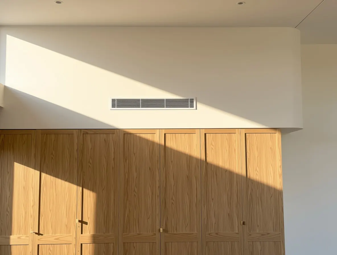Slimline linear air conditioning grille detail above custom timber joinery